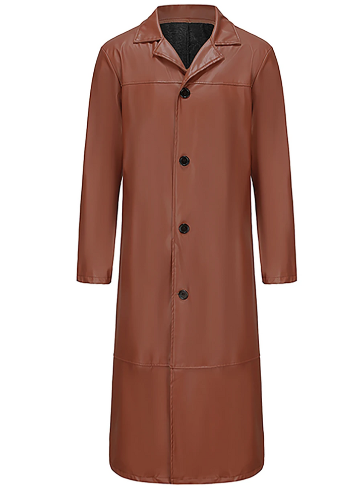 Patrick | Graceful Full-Length Notch Lapel Leather Jacket Trench Coat