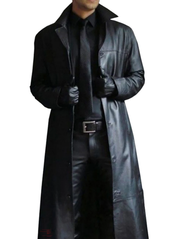Patrick | Graceful Full-Length Notch Lapel Leather Jacket Trench Coat