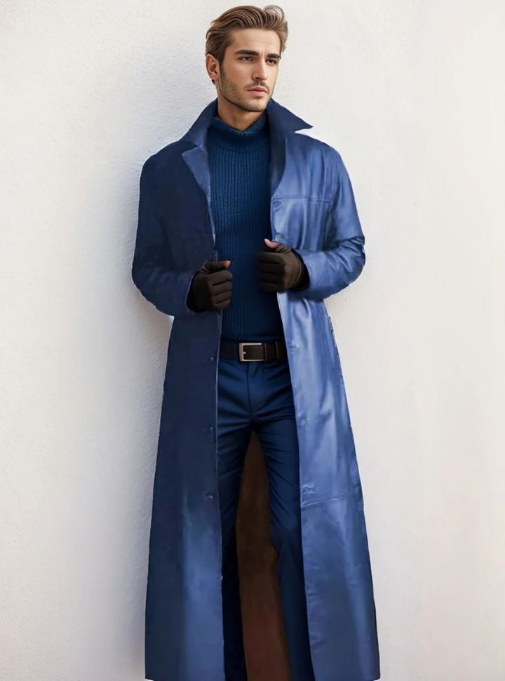 Patrick | Graceful Full-Length Notch Lapel Leather Jacket Trench Coat