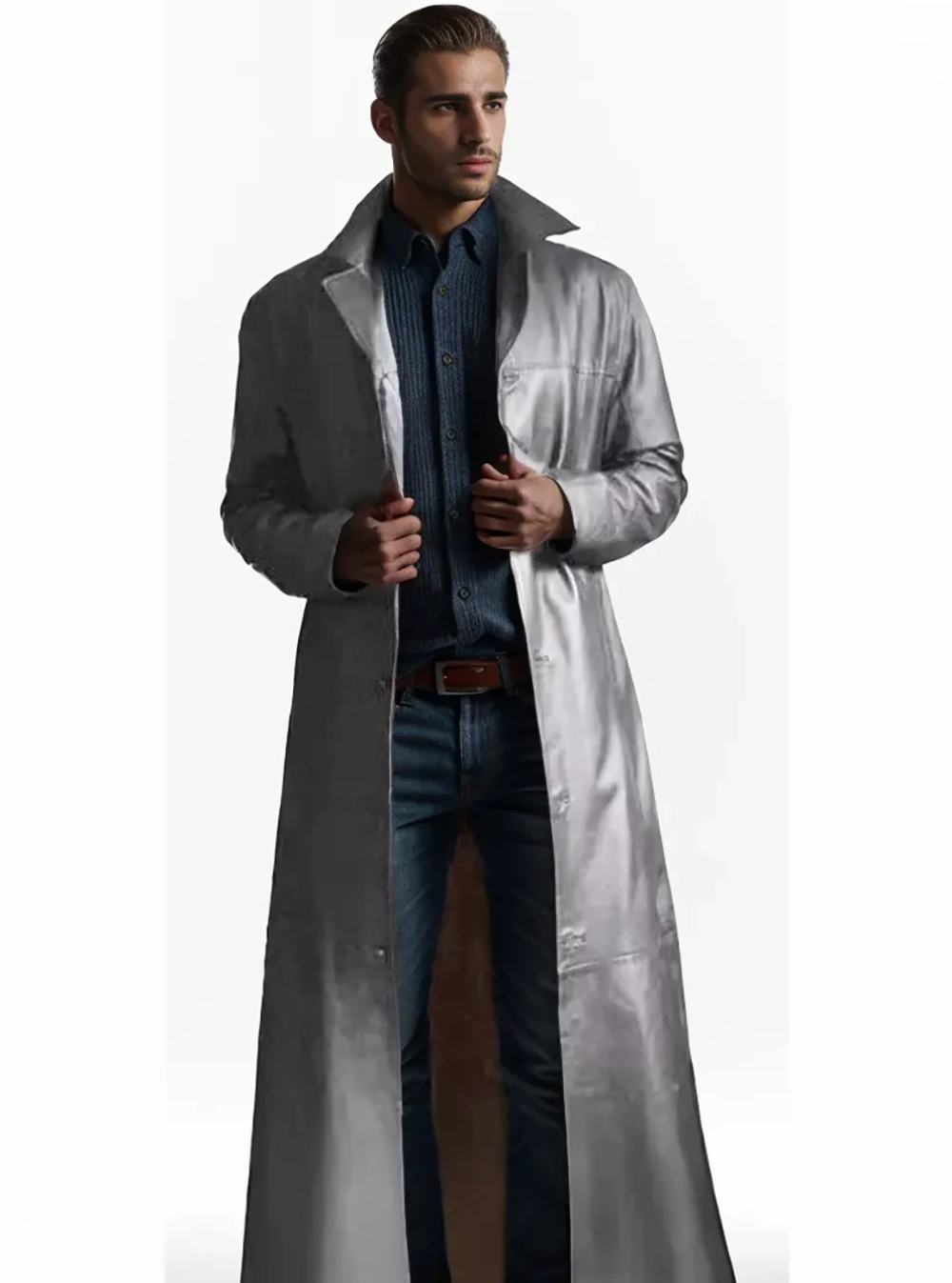Patrick | Graceful Full-Length Notch Lapel Leather Jacket Trench Coat
