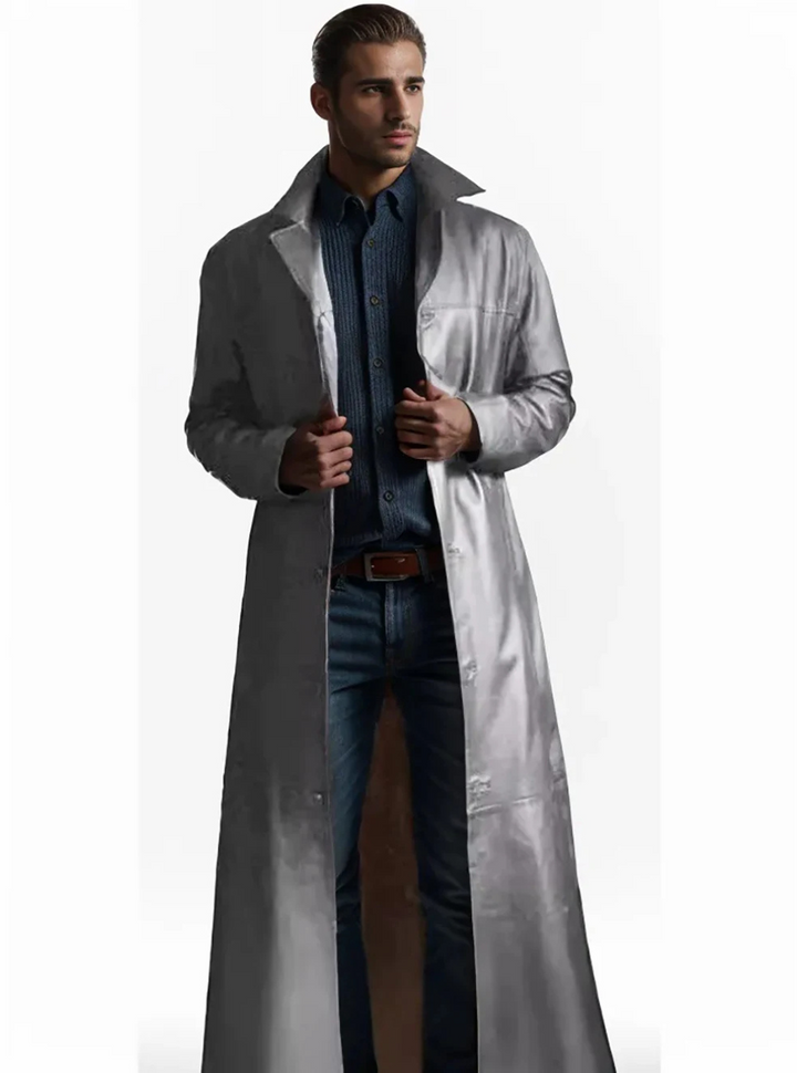 Patrick | Graceful Full-Length Notch Lapel Leather Jacket Trench Coat