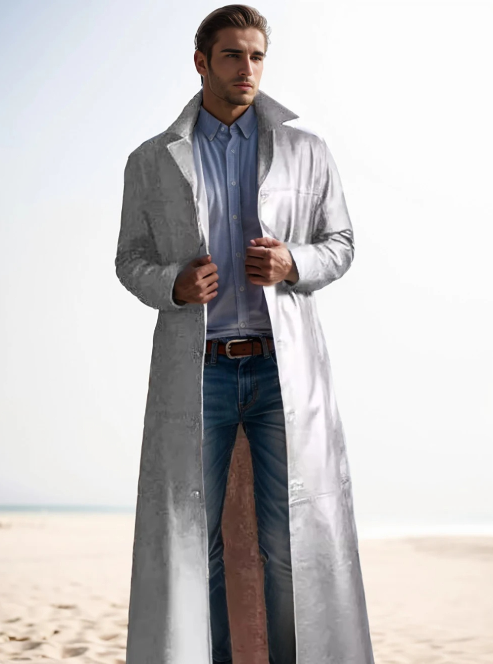 Patrick | Graceful Full-Length Notch Lapel Leather Jacket Trench Coat