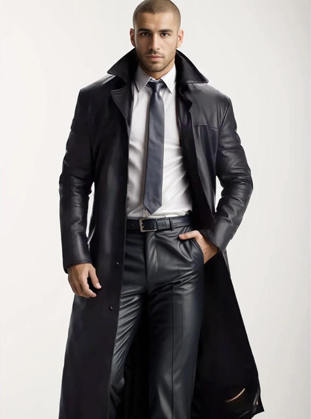Patrick | Graceful Full-Length Notch Lapel Leather Jacket Trench Coat