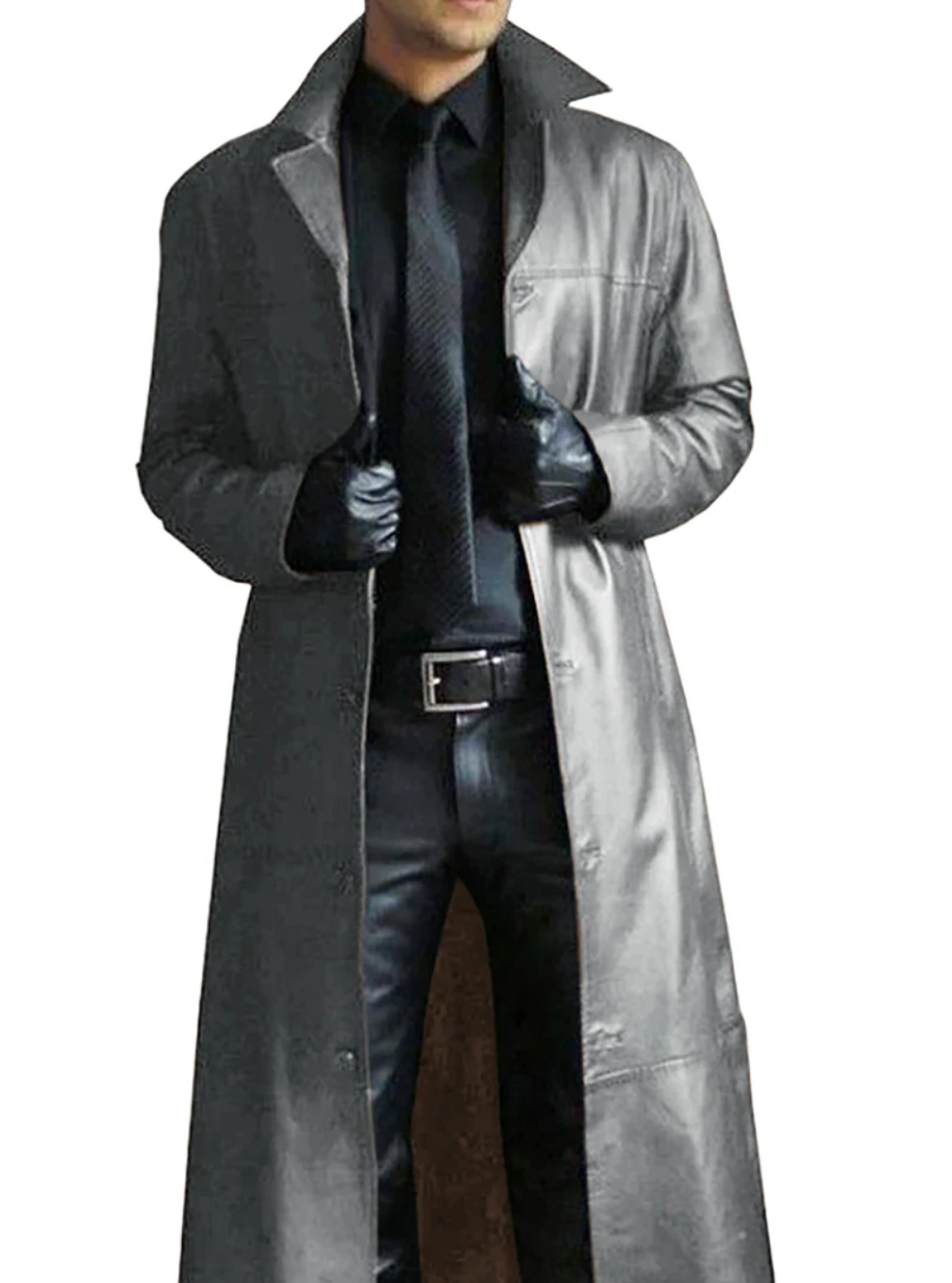 Patrick | Graceful Full-Length Notch Lapel Leather Jacket Trench Coat