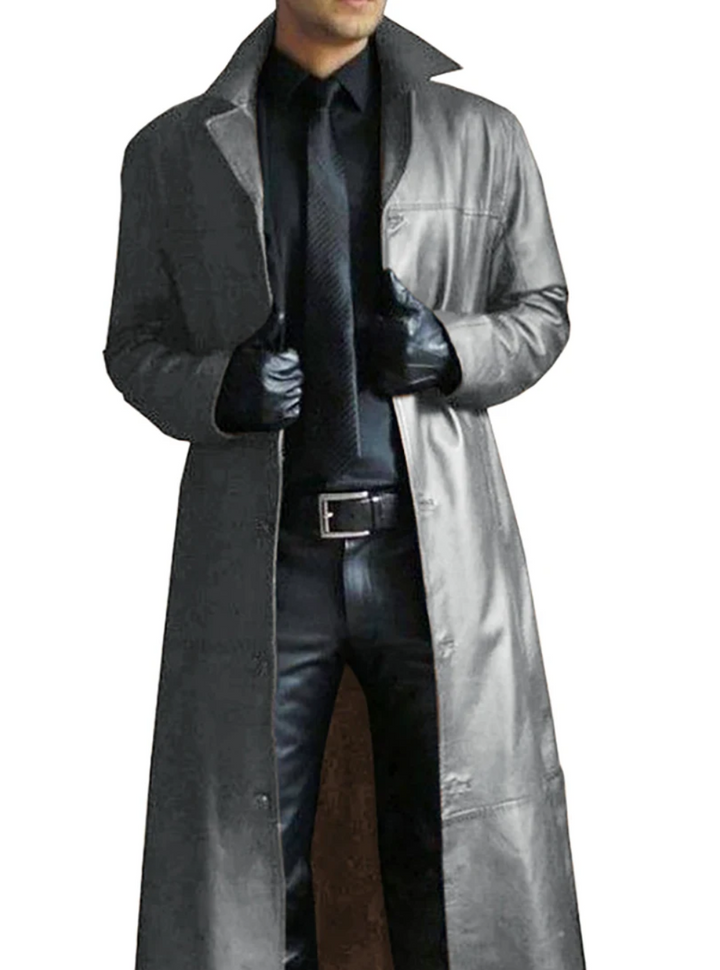 Patrick | Graceful Full-Length Notch Lapel Leather Jacket Trench Coat