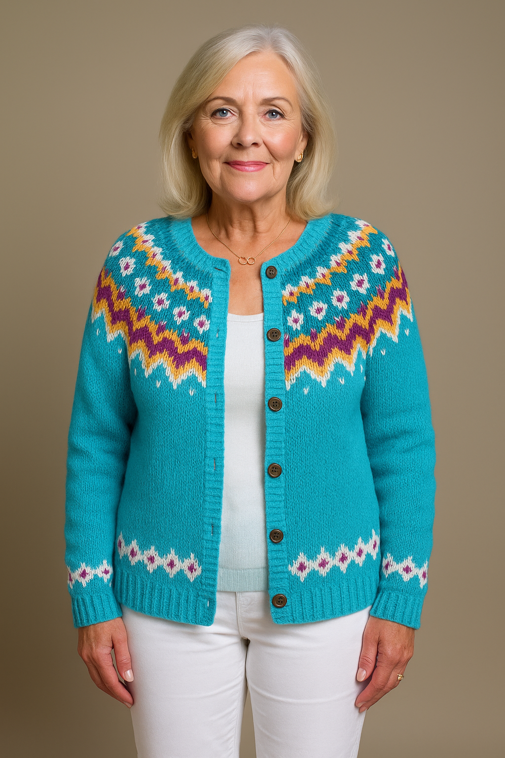Rachel | Button Front Fair Isle Cardigan Womens