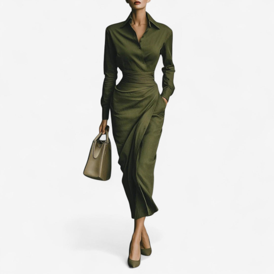 Rachel | Refined Long Sleeve Midi Wrap Christmas Dress