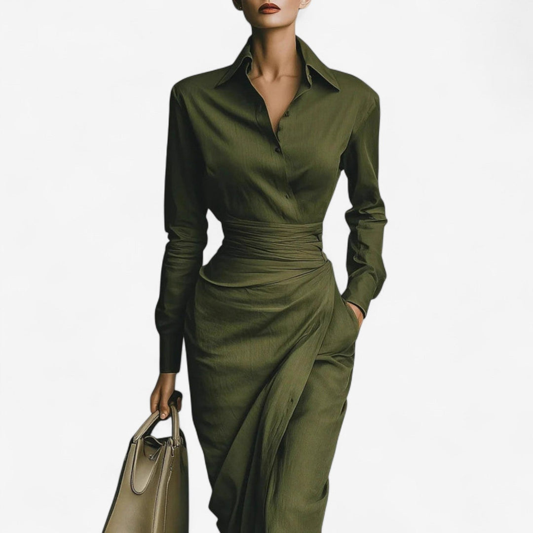 Rachel | Refined Long Sleeve Midi Wrap Christmas Dress