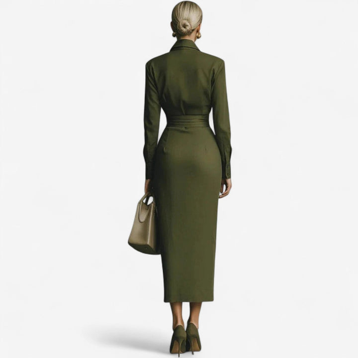 Rachel | Refined Long Sleeve Midi Wrap Christmas Dress