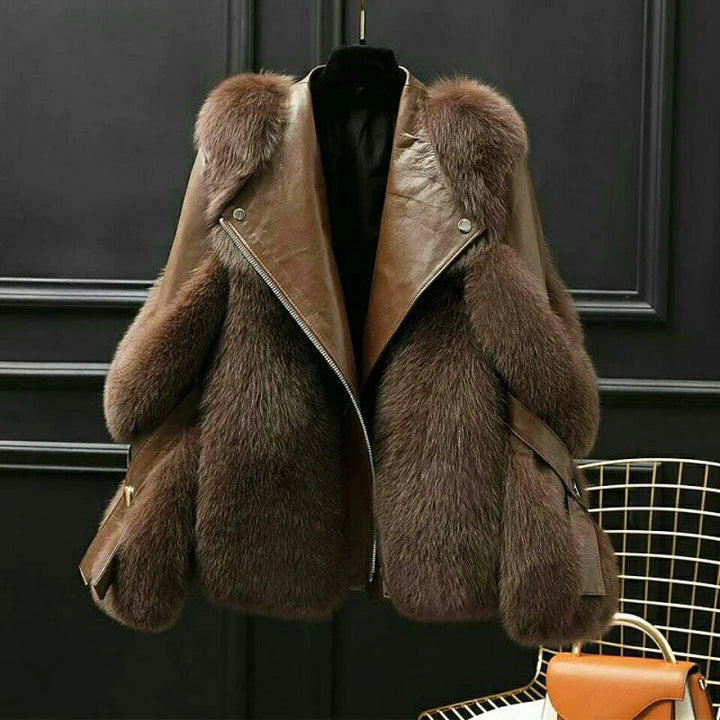 Rachel | Stylish Oversized Fur Collar Fur Coat Jacket