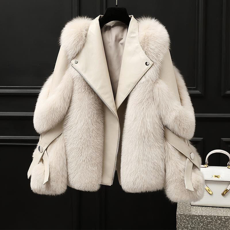 Rachel | Stylish Oversized Fur Collar Fur Coat Jacket