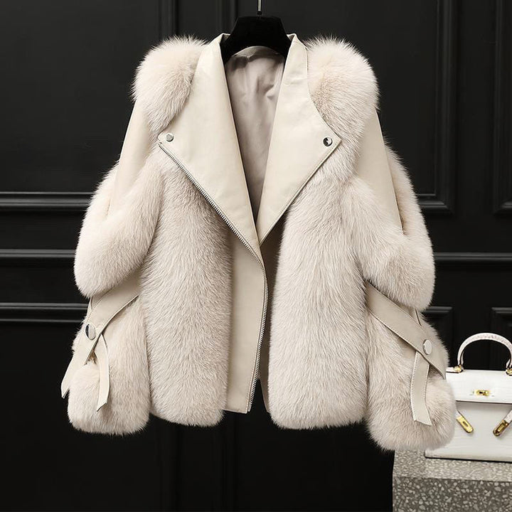 Rachel | Stylish Oversized Fur Collar Fur Coat Jacket