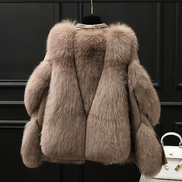 Rachel | Stylish Oversized Fur Collar Fur Coat Jacket