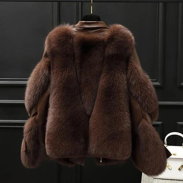 Rachel | Stylish Oversized Fur Collar Fur Coat Jacket