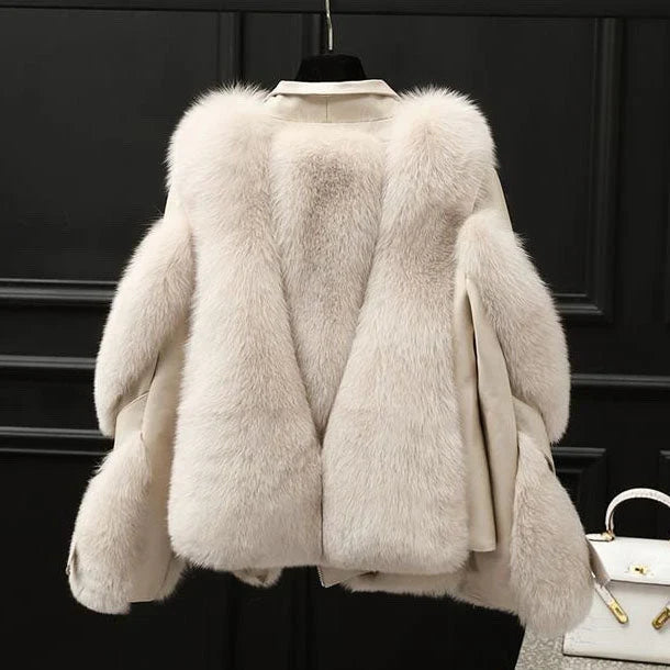 Rachel | Stylish Oversized Fur Collar Fur Coat Jacket