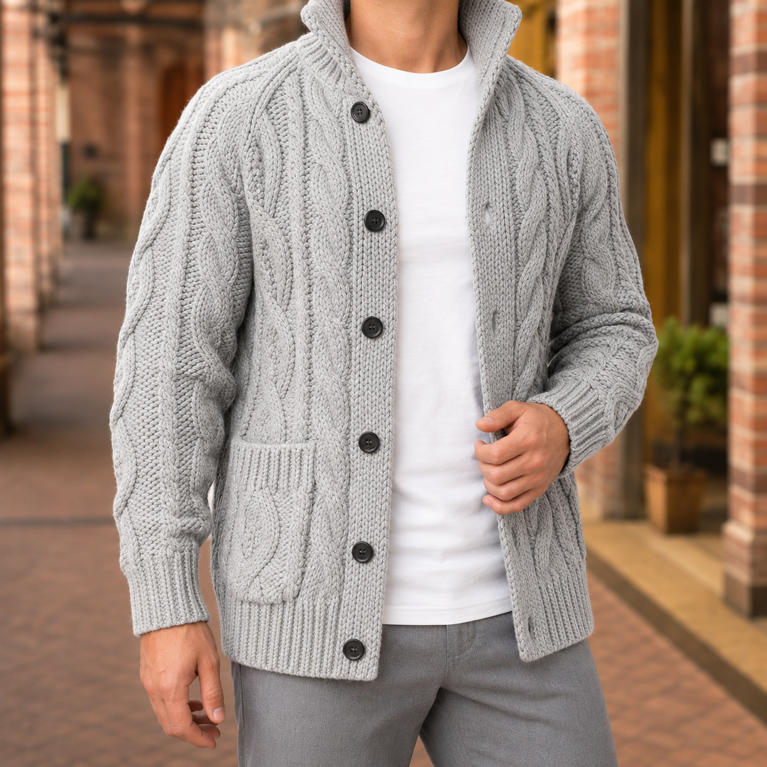 Raymond | Classic Button Front Chunky Cable Knit Sweater