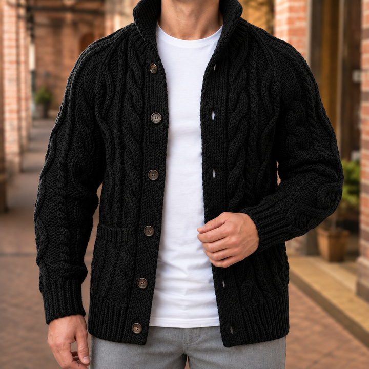 Raymond | Classic Button Front Chunky Cable Knit Sweater