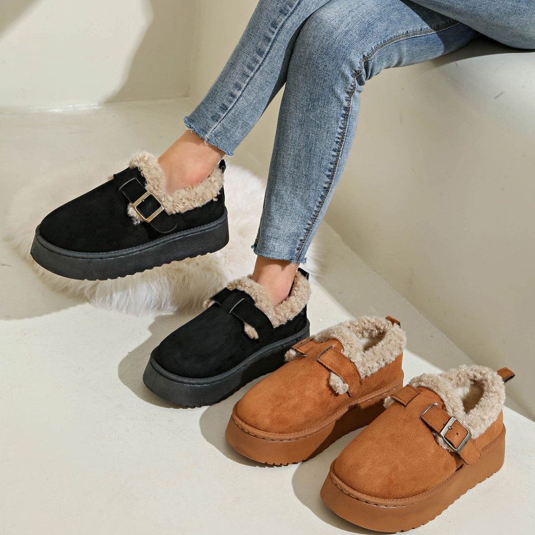 Rebecca | Elegant Platform Moccasin Slippers with Faux Fur Lining