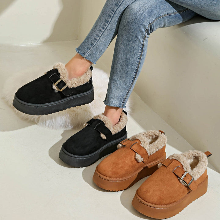 Rebecca | Elegant Platform Moccasin Slippers with Faux Fur Lining