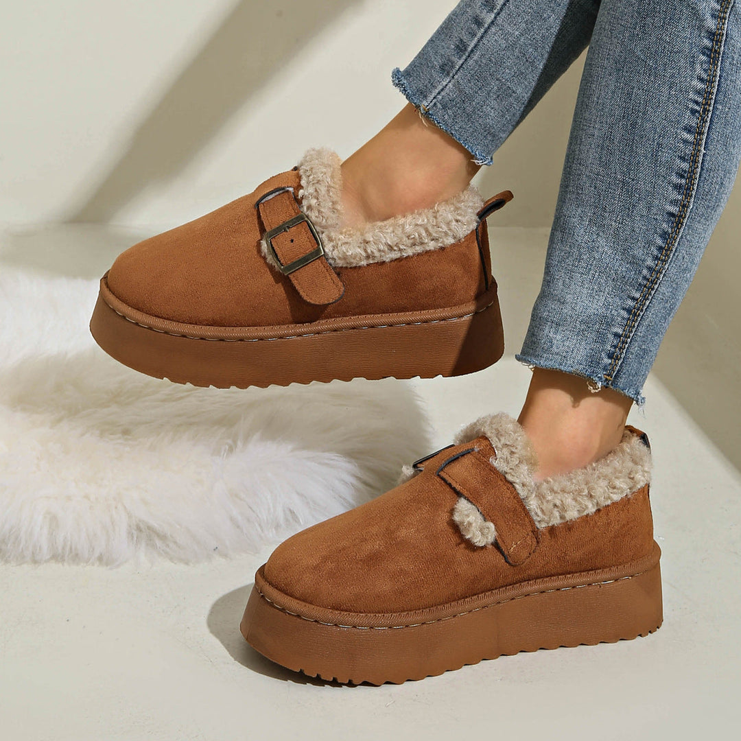 Rebecca | Elegant Platform Moccasin Slippers with Faux Fur Lining