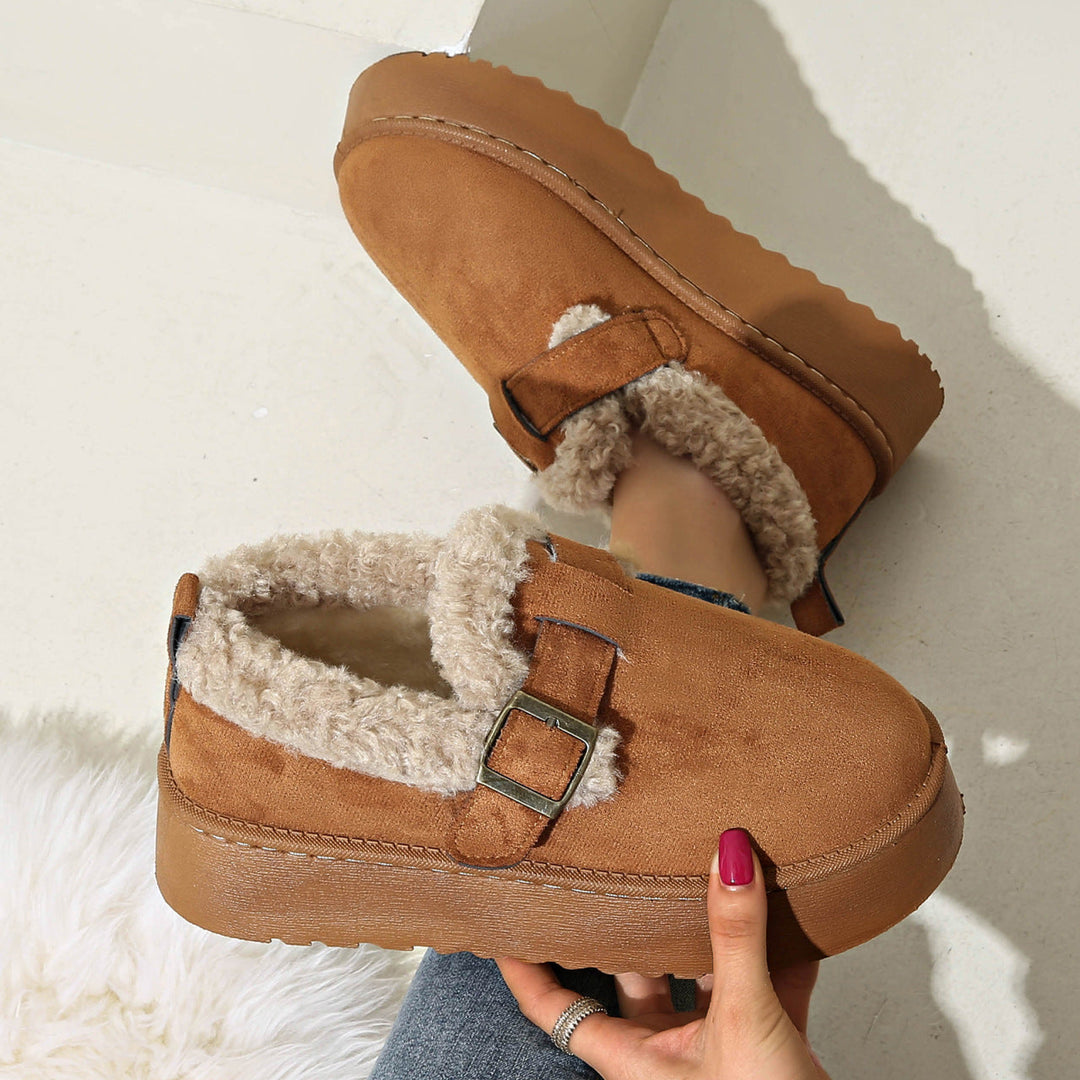 Rebecca | Elegant Platform Moccasin Slippers with Faux Fur Lining