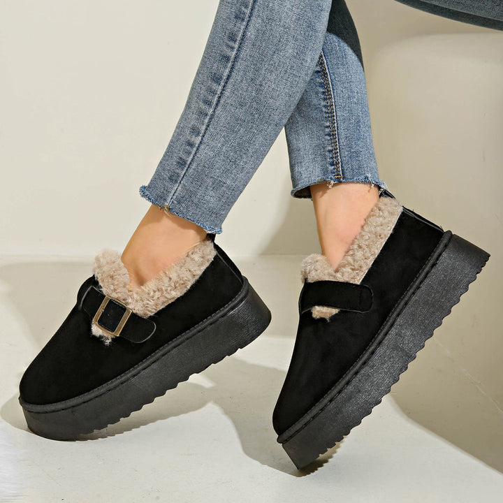 Rebecca | Elegant Platform Moccasin Slippers with Faux Fur Lining