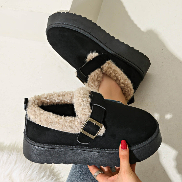 Rebecca | Elegant Platform Moccasin Slippers with Faux Fur Lining