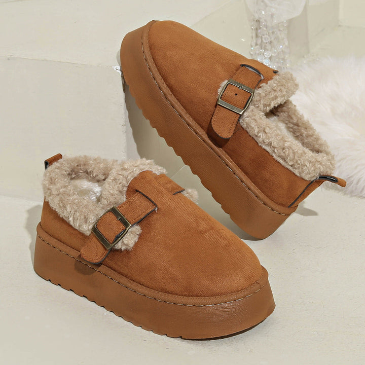 Rebecca | Elegant Platform Moccasin Slippers with Faux Fur Lining