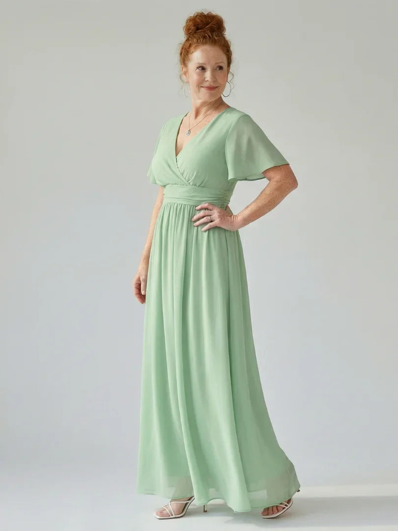 Rebecca | Timeless Flutter Sleeve Wrap Christmas Maxi Dress