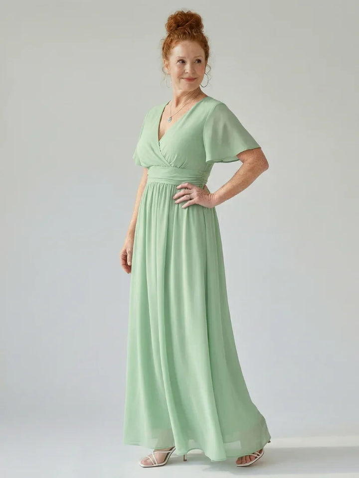 Rebecca | Timeless Flutter Sleeve Wrap Christmas Maxi Dress