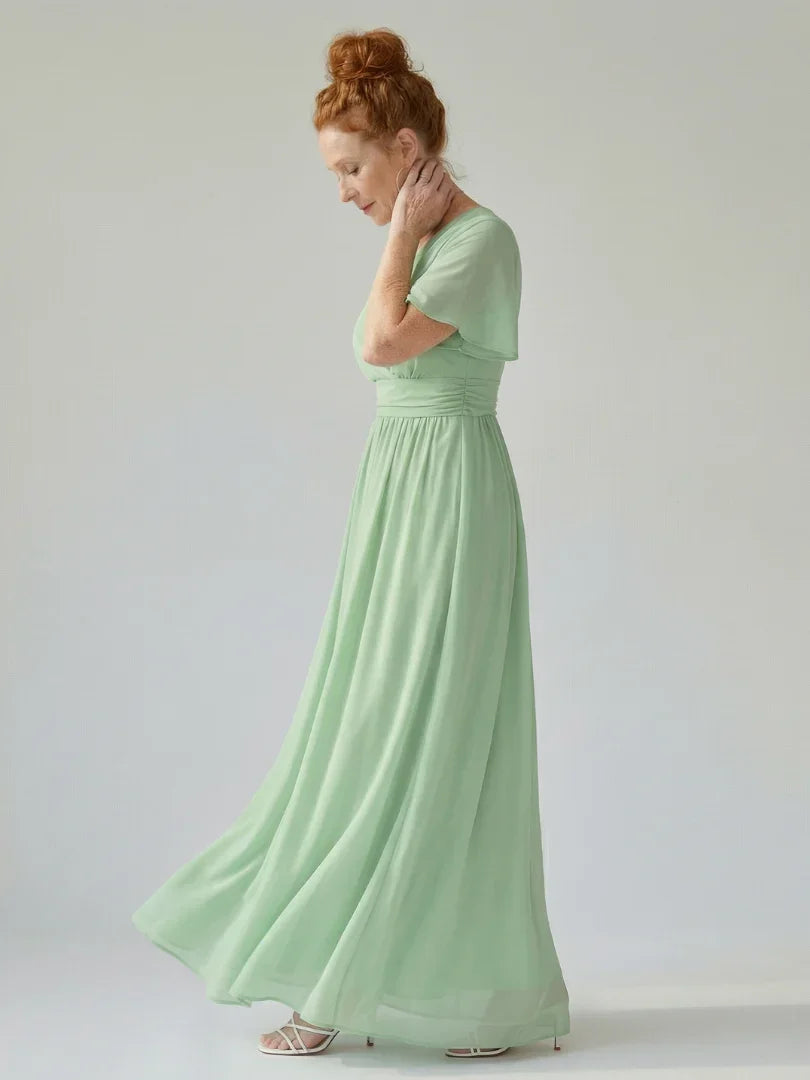 Rebecca | Timeless Flutter Sleeve Wrap Christmas Maxi Dress
