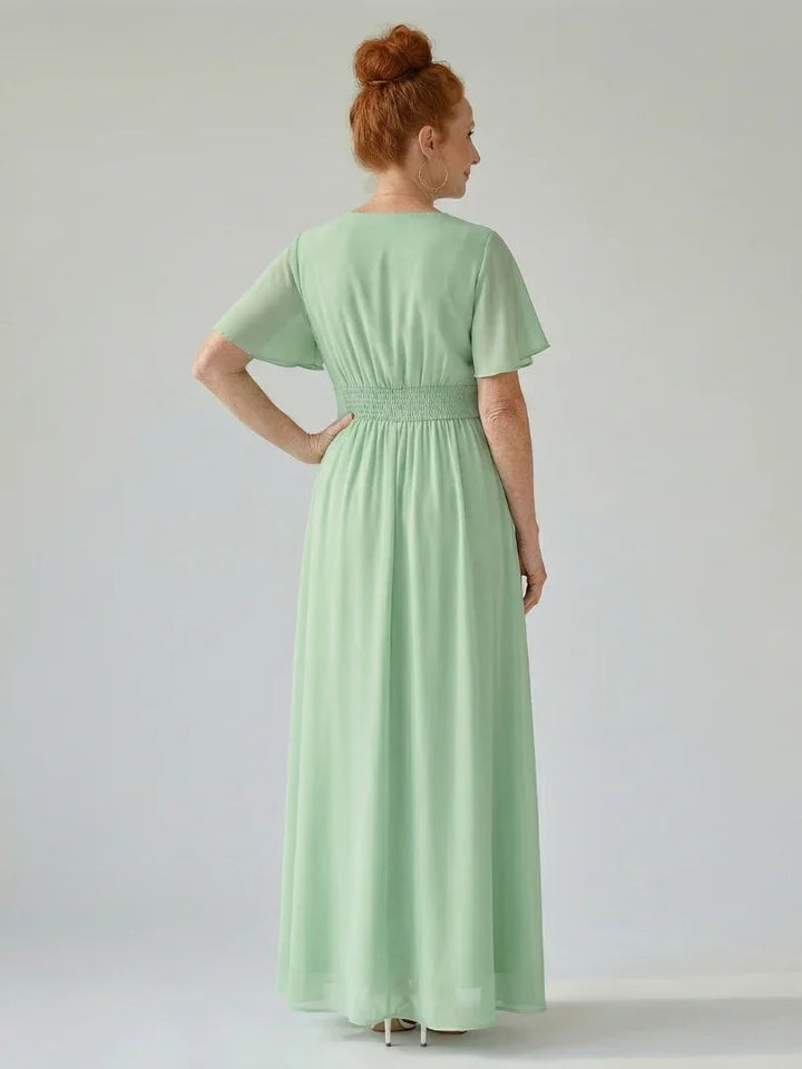 Rebecca | Timeless Flutter Sleeve Wrap Christmas Maxi Dress
