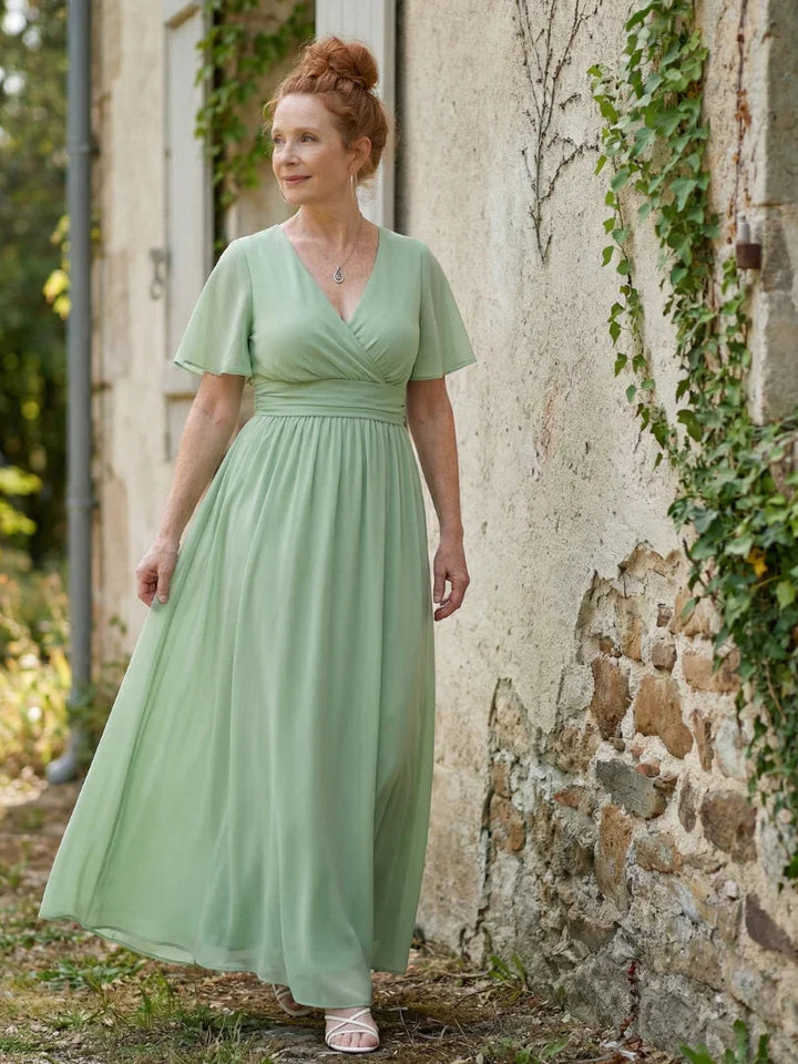 Rebecca | Timeless Flutter Sleeve Wrap Christmas Maxi Dress