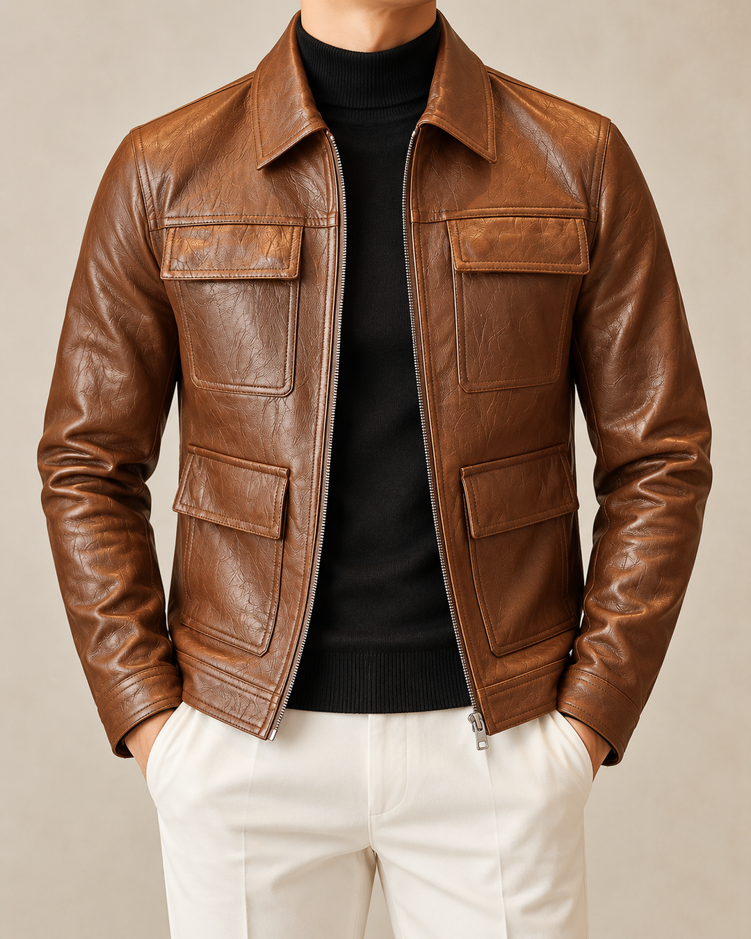 Roger | Four-Pocket Zip-Up Leather Jacket