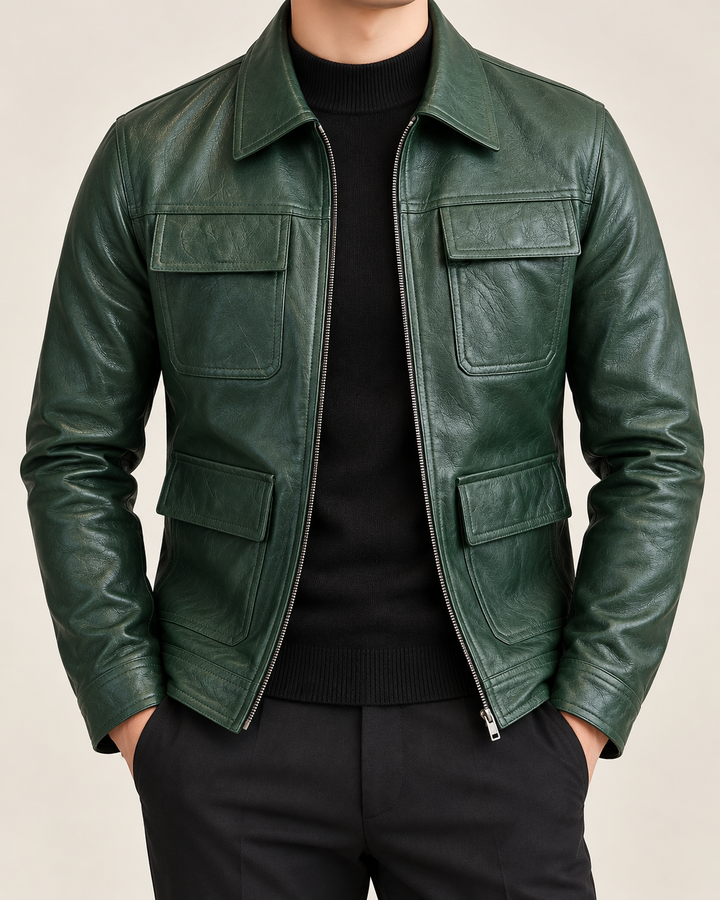 Roger | Four-Pocket Zip-Up Leather Jacket