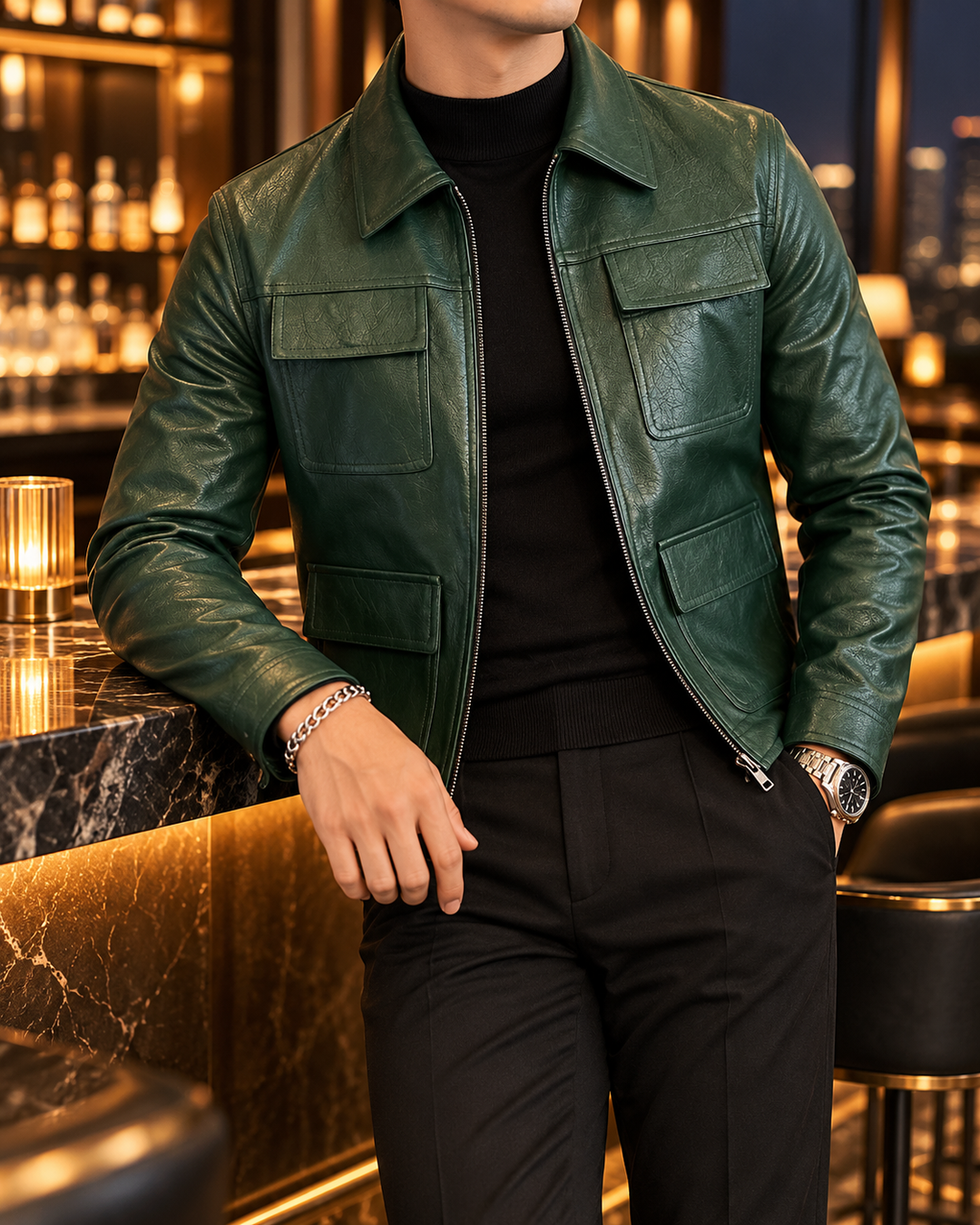 Roger | Four-Pocket Zip-Up Leather Jacket