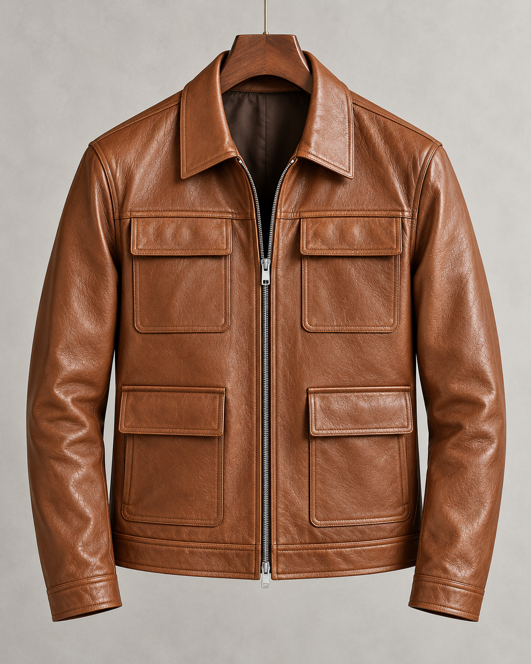 Roger | Four-Pocket Zip-Up Leather Jacket