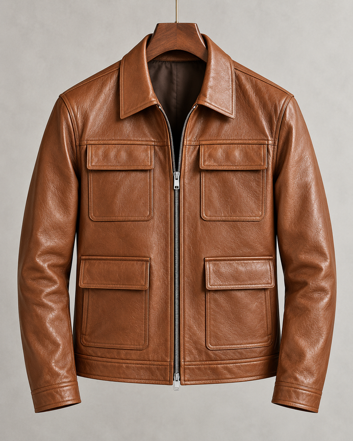 Roger | Four-Pocket Zip-Up Leather Jacket