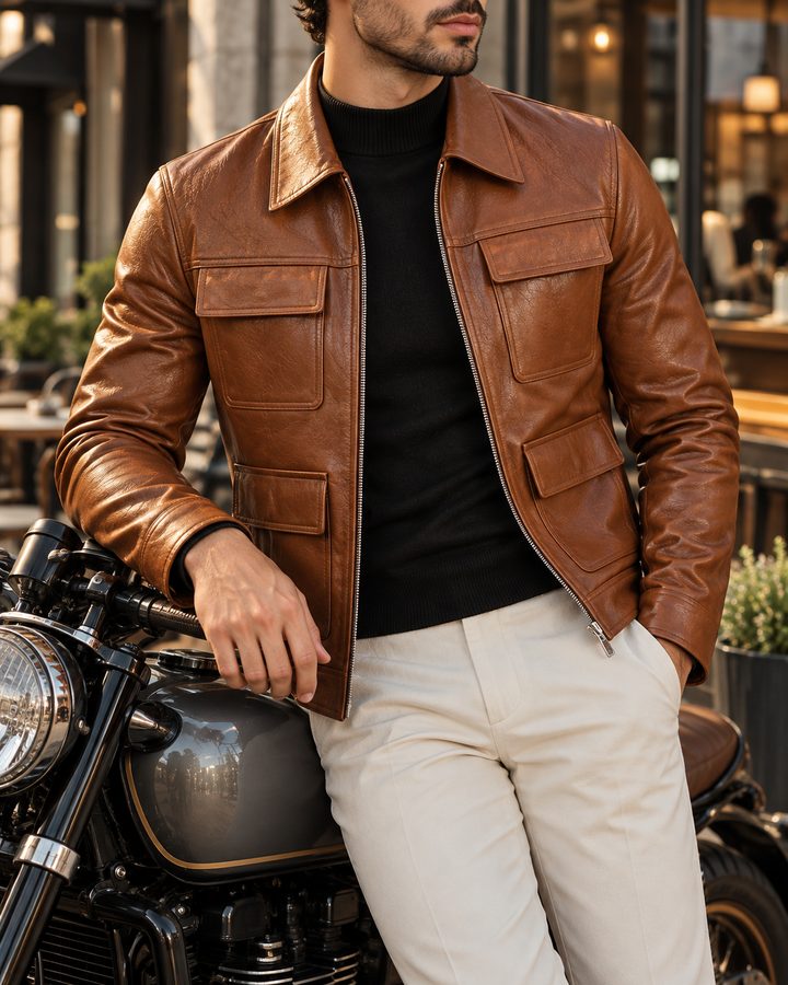 Roger | Four-Pocket Zip-Up Leather Jacket