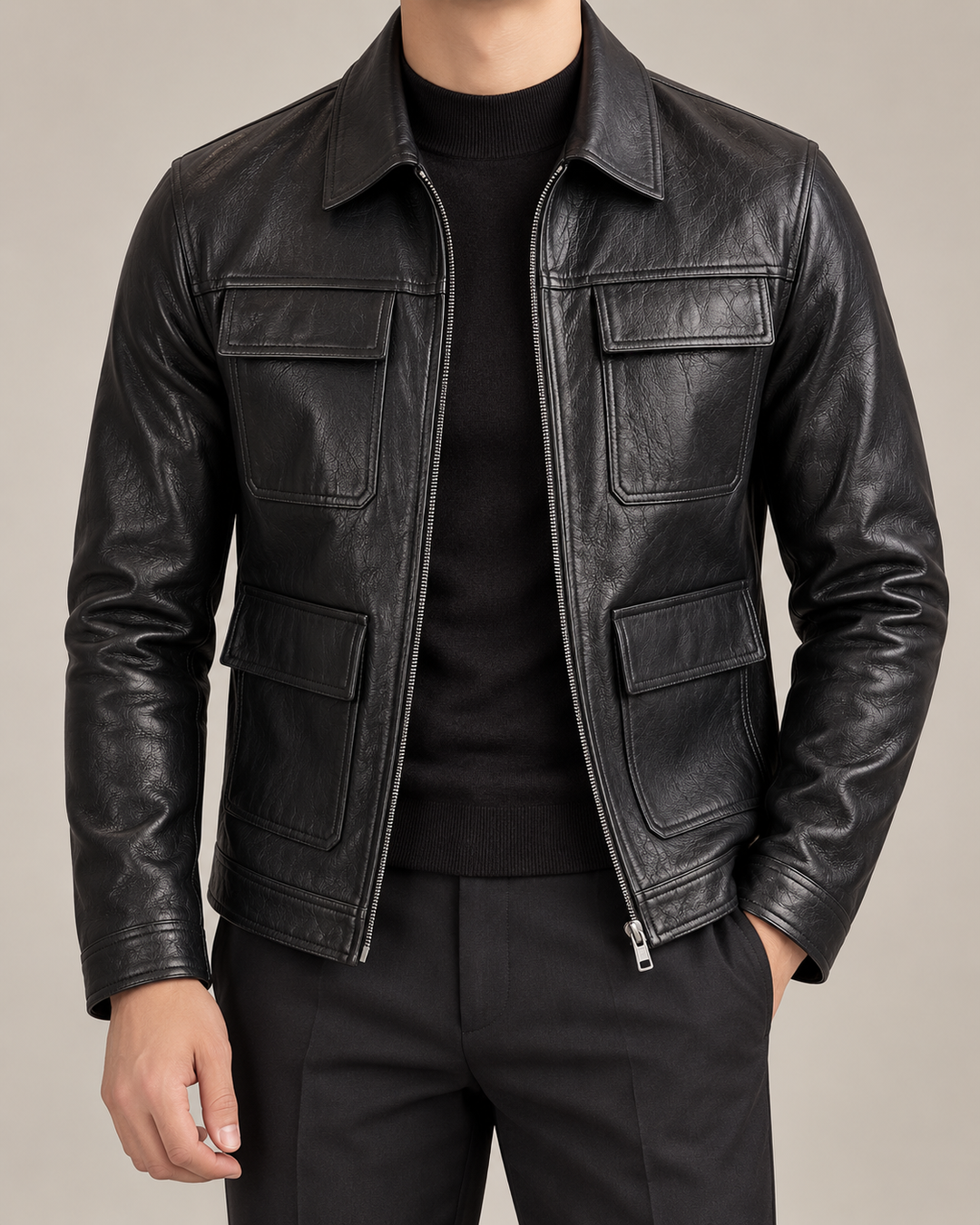Roger | Four-Pocket Zip-Up Leather Jacket