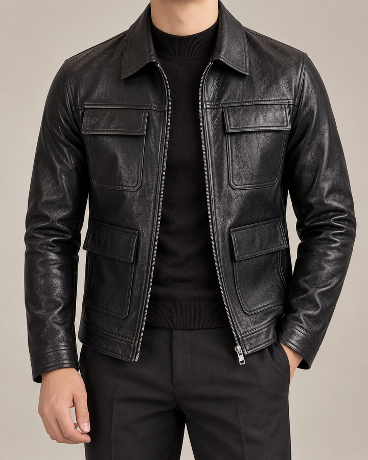 Roger | Four-Pocket Zip-Up Leather Jacket