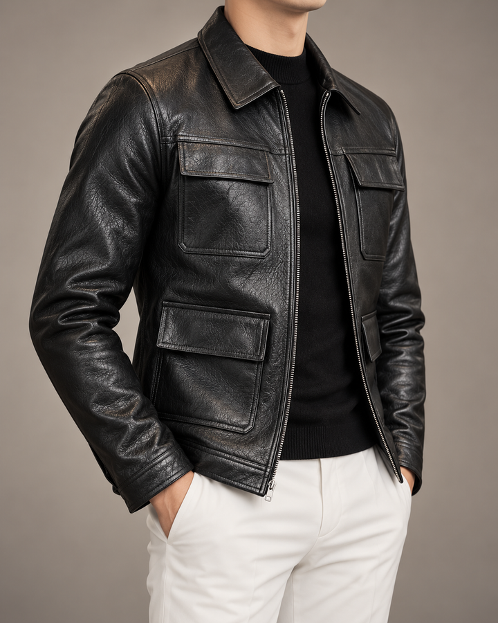 Roger | Four-Pocket Zip-Up Leather Jacket