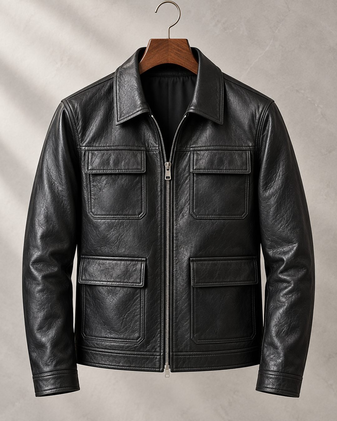 Roger | Four-Pocket Zip-Up Leather Jacket