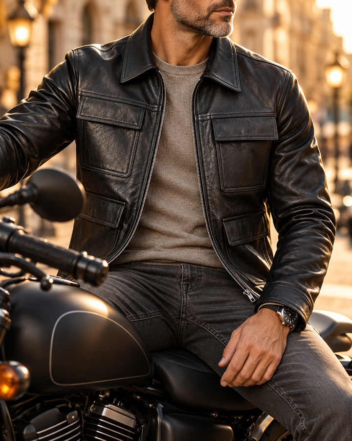 Roger | Four-Pocket Zip-Up Leather Jacket