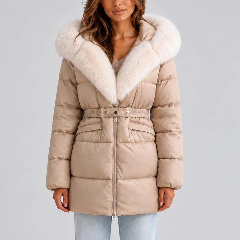 Ruth | Classic Belted Hooded Puffer Jacket with Fur Trim