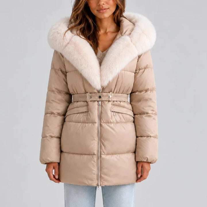 Ruth | Classic Belted Hooded Puffer Jacket with Fur Trim