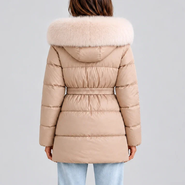 Ruth | Classic Belted Hooded Puffer Jacket with Fur Trim