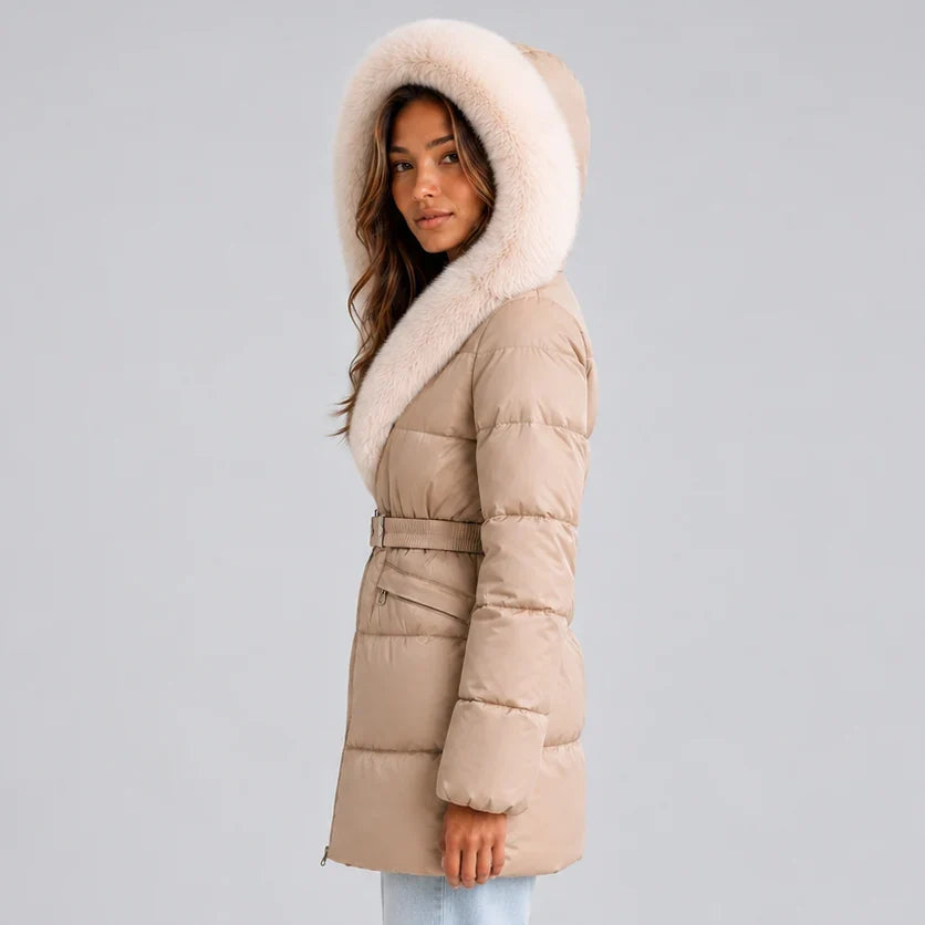 Ruth | Classic Belted Hooded Puffer Jacket with Fur Trim