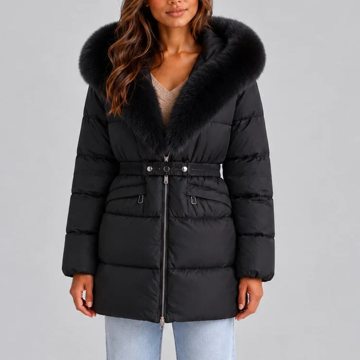 Ruth | Classic Belted Hooded Puffer Jacket with Fur Trim