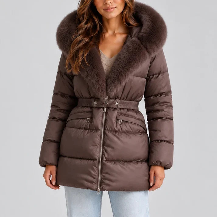 Ruth | Classic Belted Hooded Puffer Jacket with Fur Trim